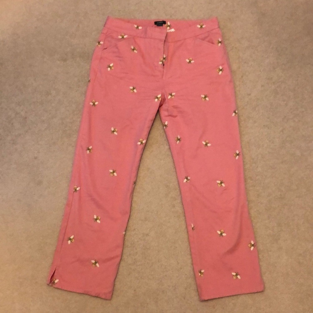 J Crew Cropped Pants with Embroidered Bees 🐝